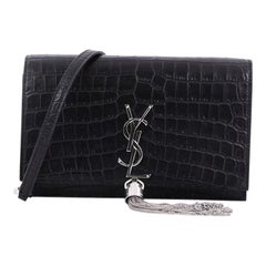 Saint Laurent Classic Monogram Tassel Chain Wallet Crocodile Embossed Leather