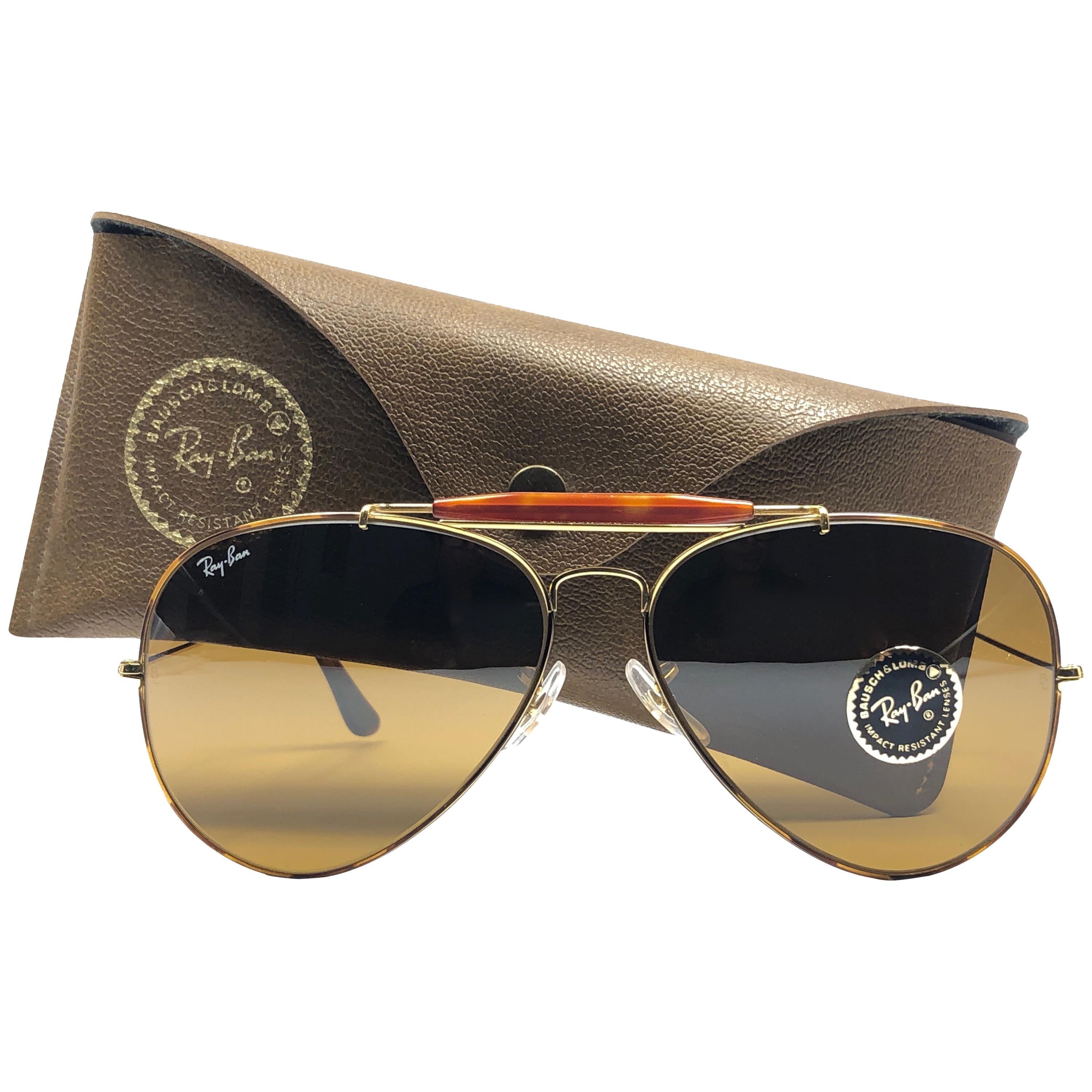 Ray Ban Vintage Outdoorsman Tortuga 62Mm Top Mirror Lenses B&L Sunglasses 1980 