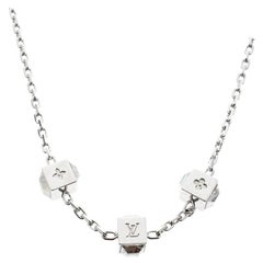 Louis Vuitton Gamble Crystal Silver Tone Station Necklace