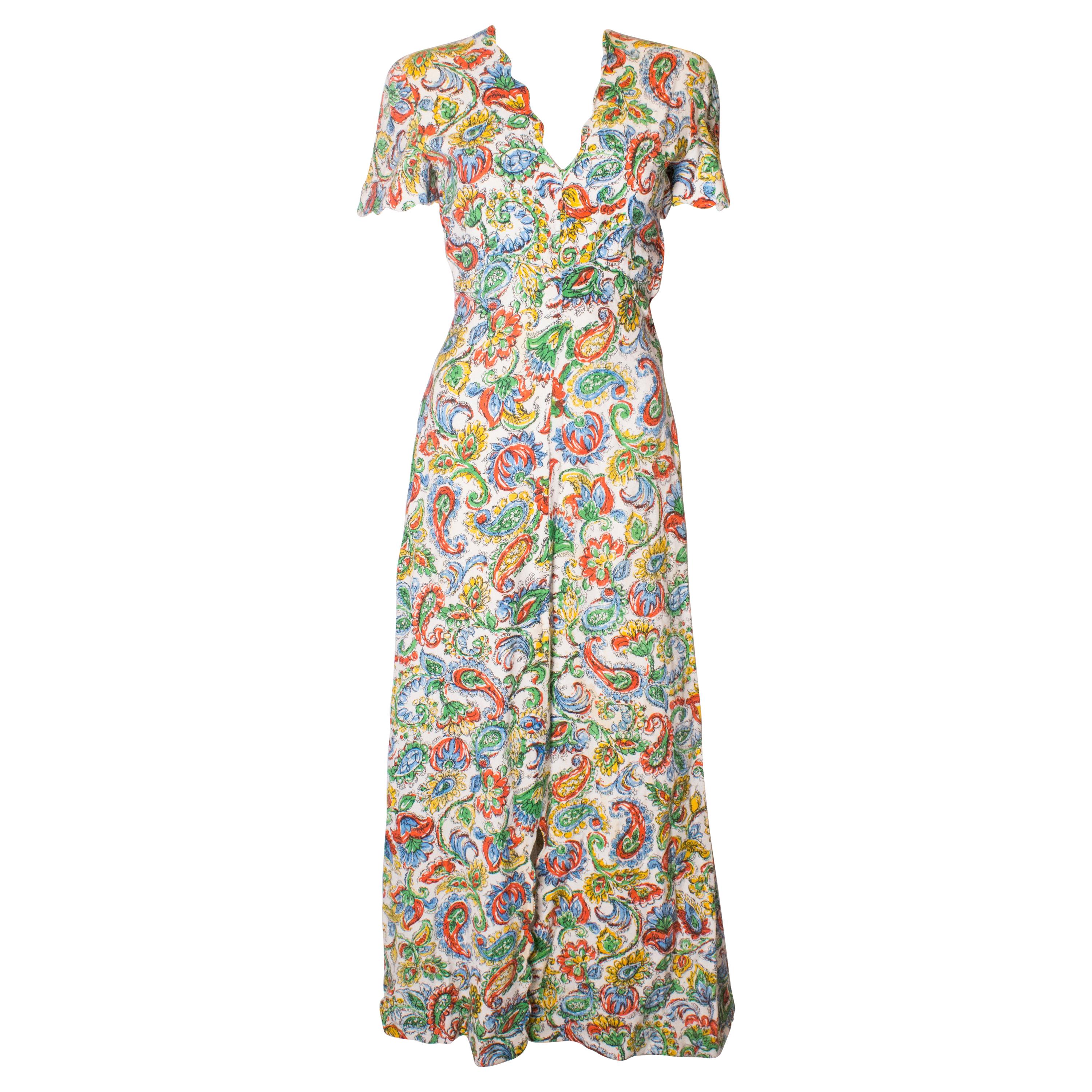 Vintage 1940s Linen Print Dress