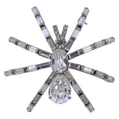 Large Silver Tone and Clear Rhinestone Figural Spider Brooch, circa 1980s
