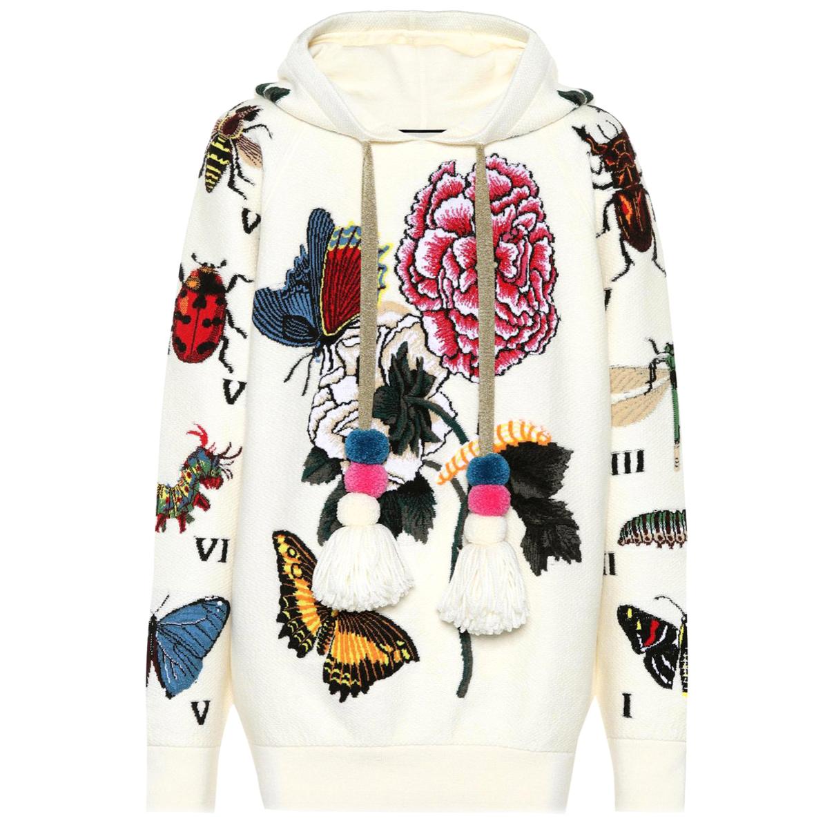 Gucci Floral Embroidered Oversized Wool-Blend Hoodie