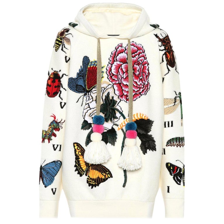 Gucci Cream Logo Print Cotton Hoodie L Gucci