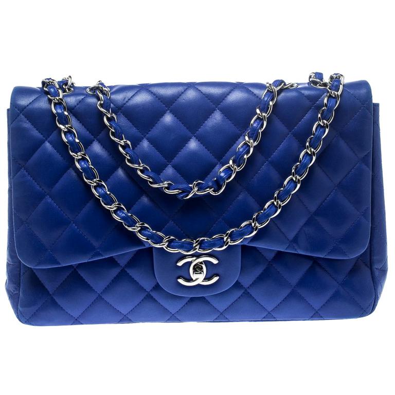 Chanel Blue Quilted Leather Jumbo Classic Double Flap Bag For Sale at ...