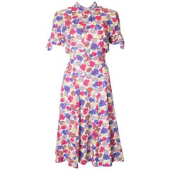 Vintage 1940s Linen Print Day Dress