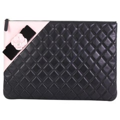 Chanel Camellia O Case Clutch Quilted Lambskin Large