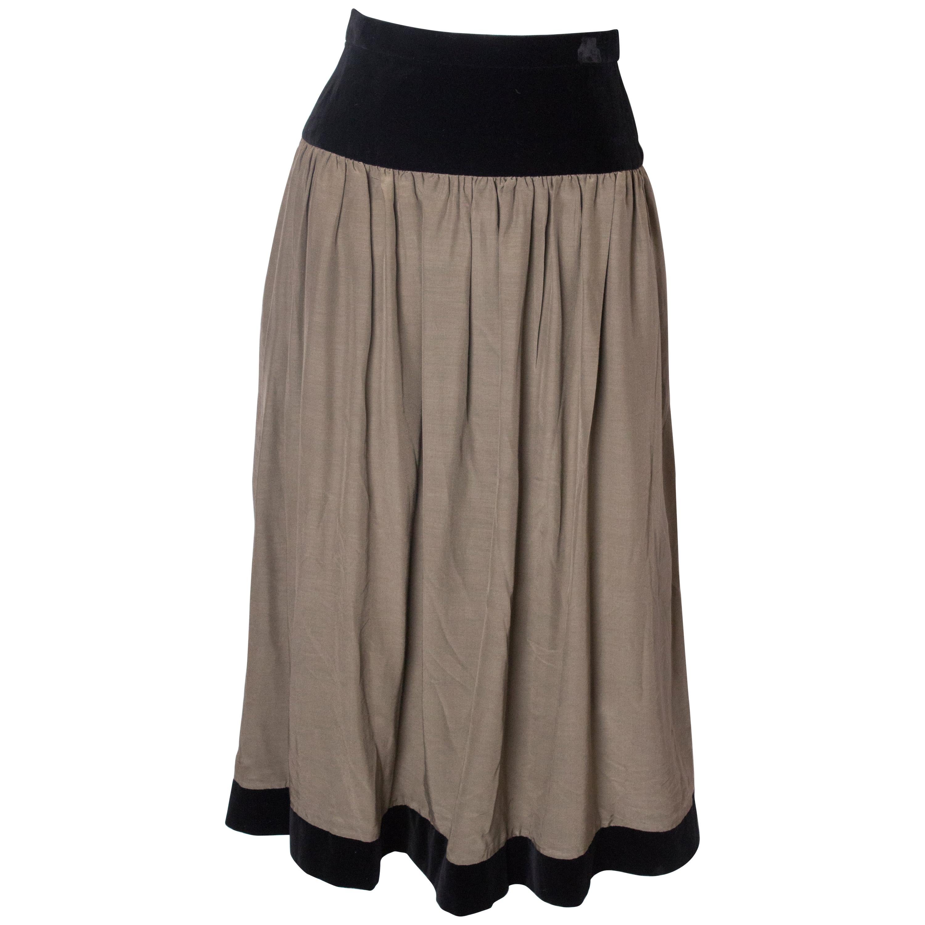Vintage Roland Klein  Black Velvet and Grey  Silk Skirt For Sale