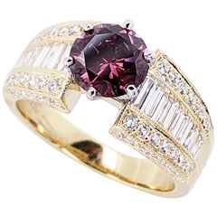 Vintage 14k Yellow Gold Ring with 1.22ct Purple-Pink Diamond IGI Certified