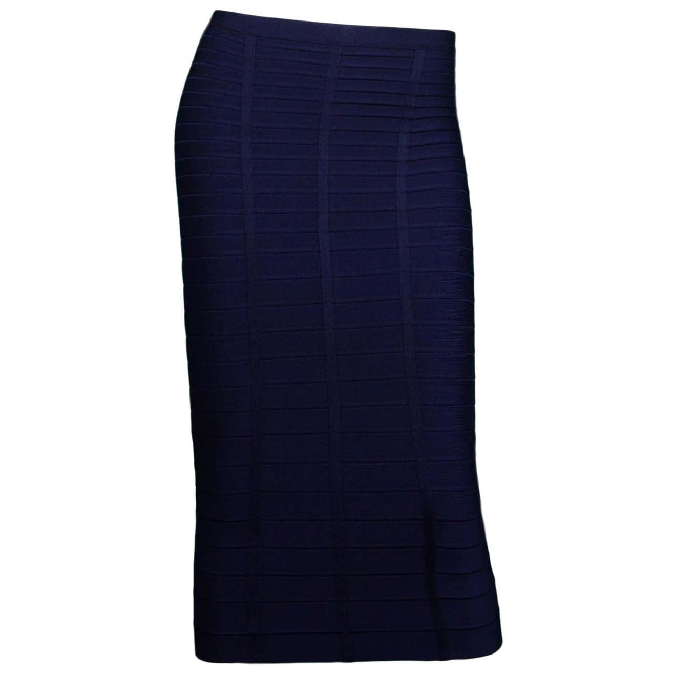 Herve Leger NWT Navy Pacific Blue Sia Bandage Skirt Sz L For Sale at ...