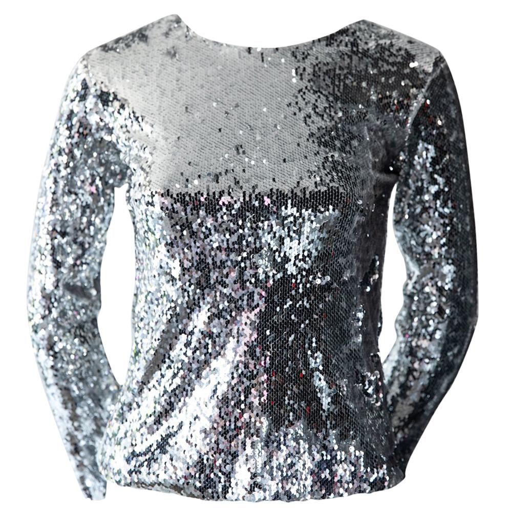 Racil Silver Sequin Blouse For Sale