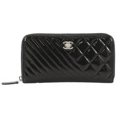 Chanel Coco Boy Zip Around Wallet Quilted Patent Long