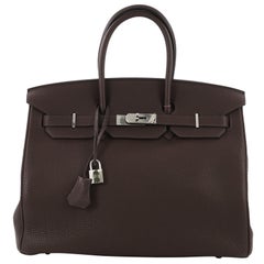 Hermes Birkin Handbag Chocolate Togo with Palladium Hardware 35