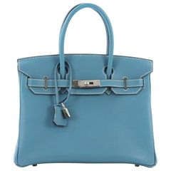 Hermes Birkin Handbag Bleu Jean Togo with Palladium Hardware 30