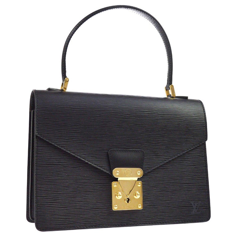 Louis Vuitton Black Leather Gold Evening Top Handle Satchel Kelly Style Flap Bag For Sale at 1stdibs