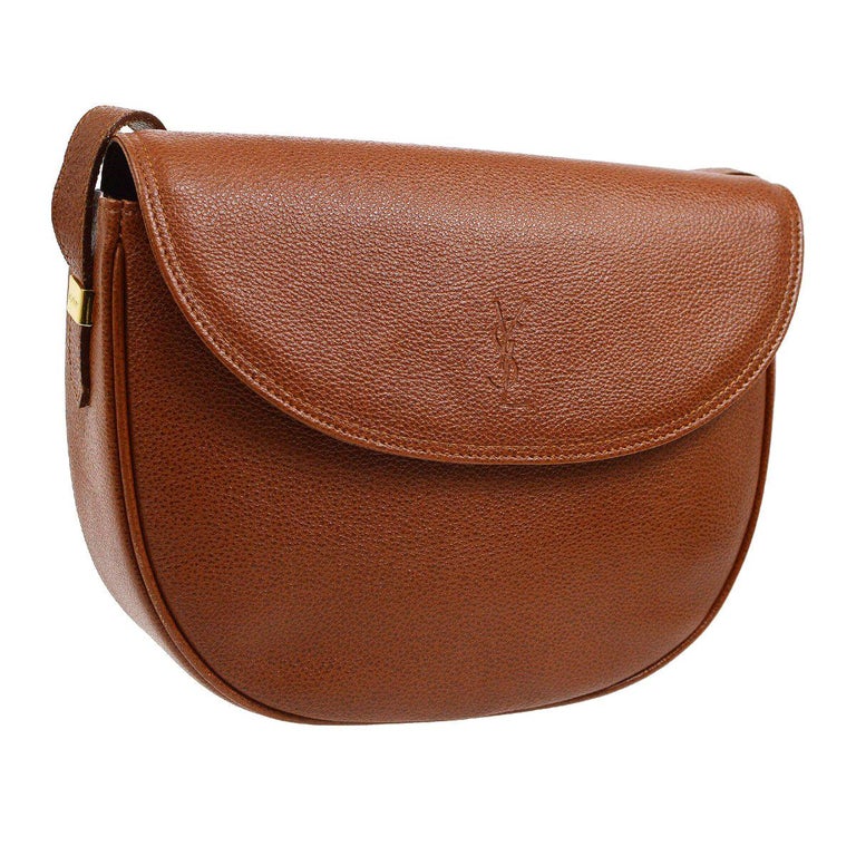 Yves Saint Laurent YSL Cognac Leather Gold Saddle Shoulder Flap Bag in