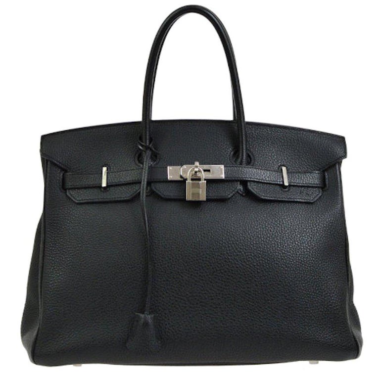 Hermes Birkin 35 Black Leather Palladium Travel Carryall Top Handle ...