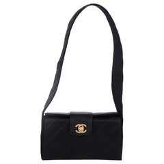 Chanel Vintage CC Evening Bag Quilted Satin Mini