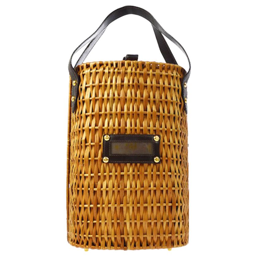 Fendi Tan Cognac Wicker Basket Evening Top Handle Satchel Small Mini Bucket Bag