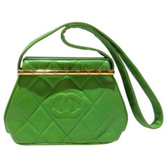 Vintage Chanel 1989 Kelly Green Quilted Handbag 