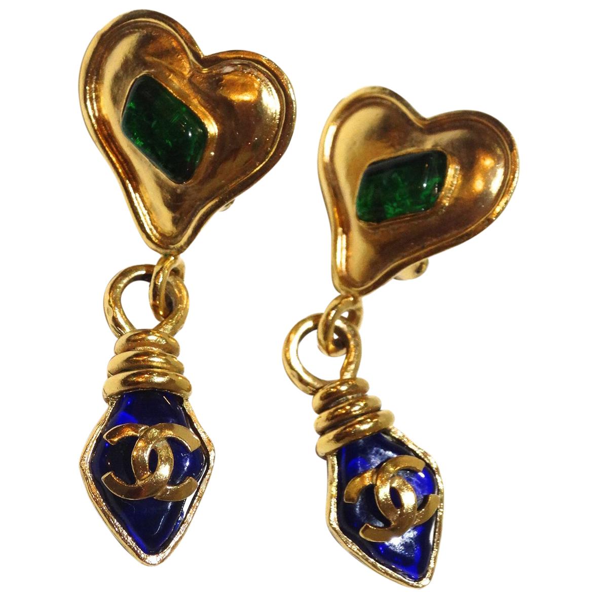 Chanel 1995 Spring Gripoix Heart Drop Earrings