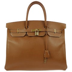 Hermes Birkin 40 Cognac Leather Gold Carryall Top Handle Satchel Tote