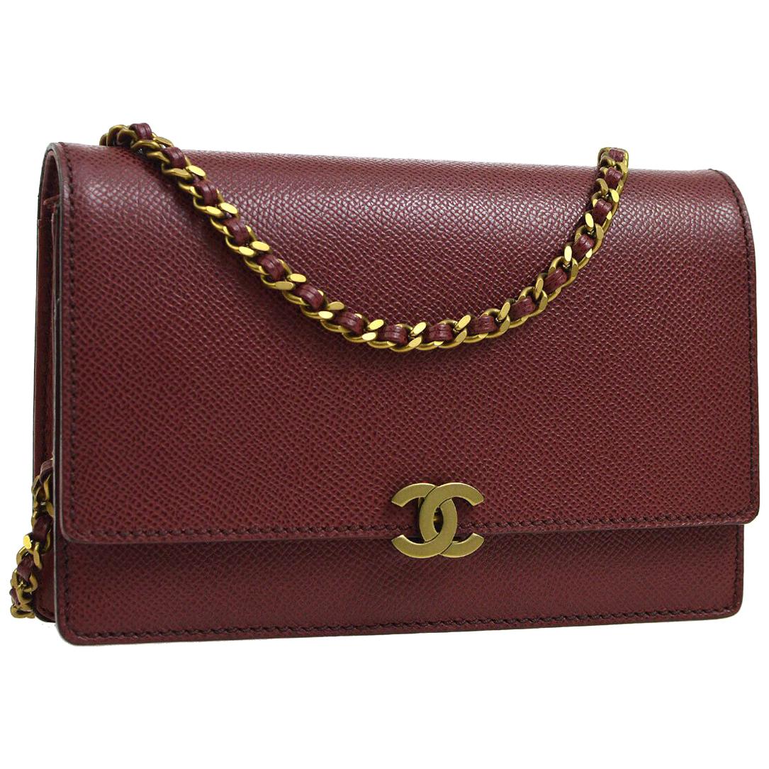 Chanel Burgundy Red Leather Gold Wallet on Chain WOC Evening Shoulder Flap Bag