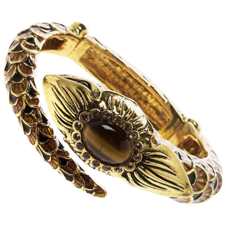 Roberto Cavalli Serpent Head Enamel Gold Tone Detailed Open Cuff Bracelet  For Sale at 1stDibs | roberto cavalli snake bracelet, roberto cavalli  bracelet snake