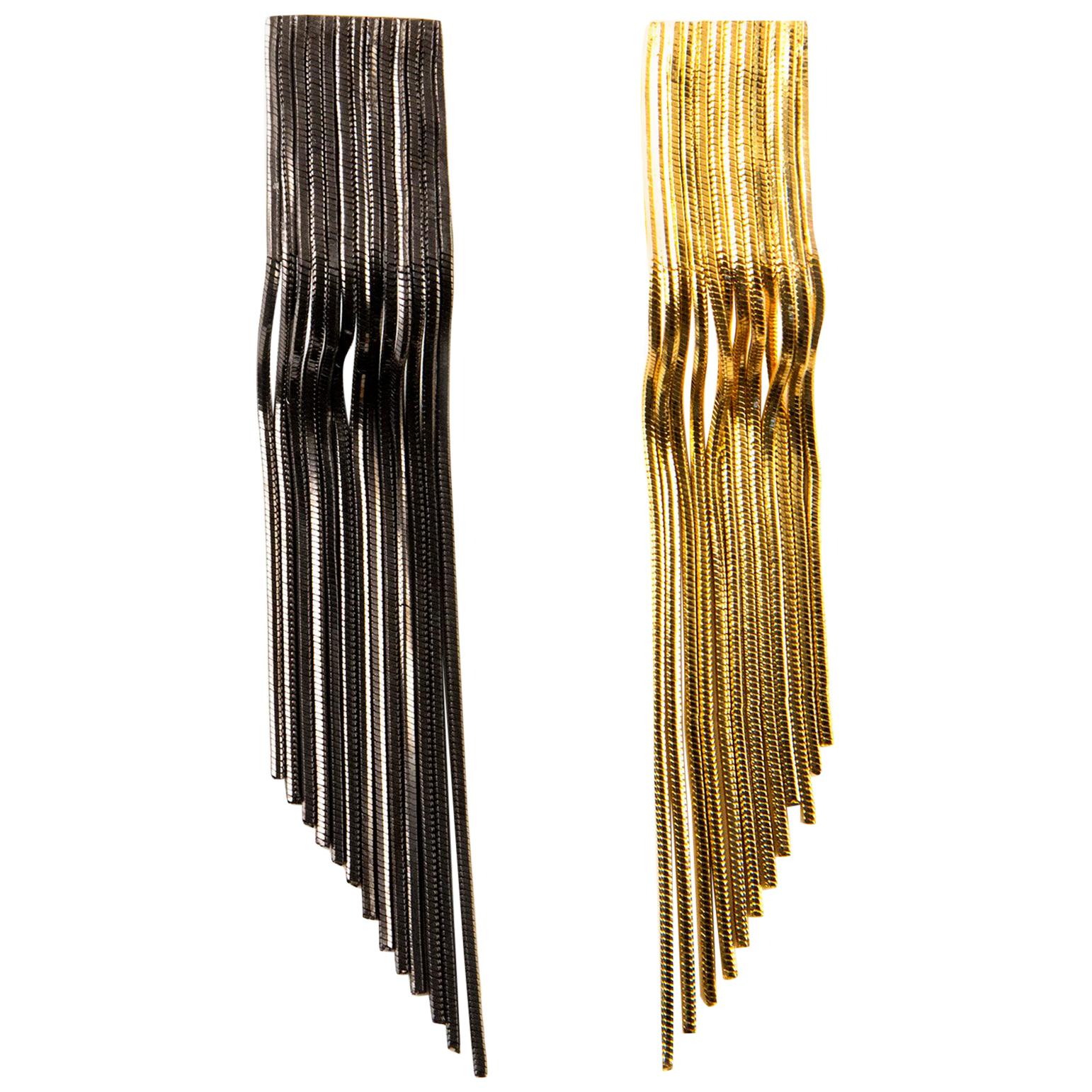 Two Tones 18 Carat Gold Plated Clip Fringed Earrings from IOSSELLIANI For Sale