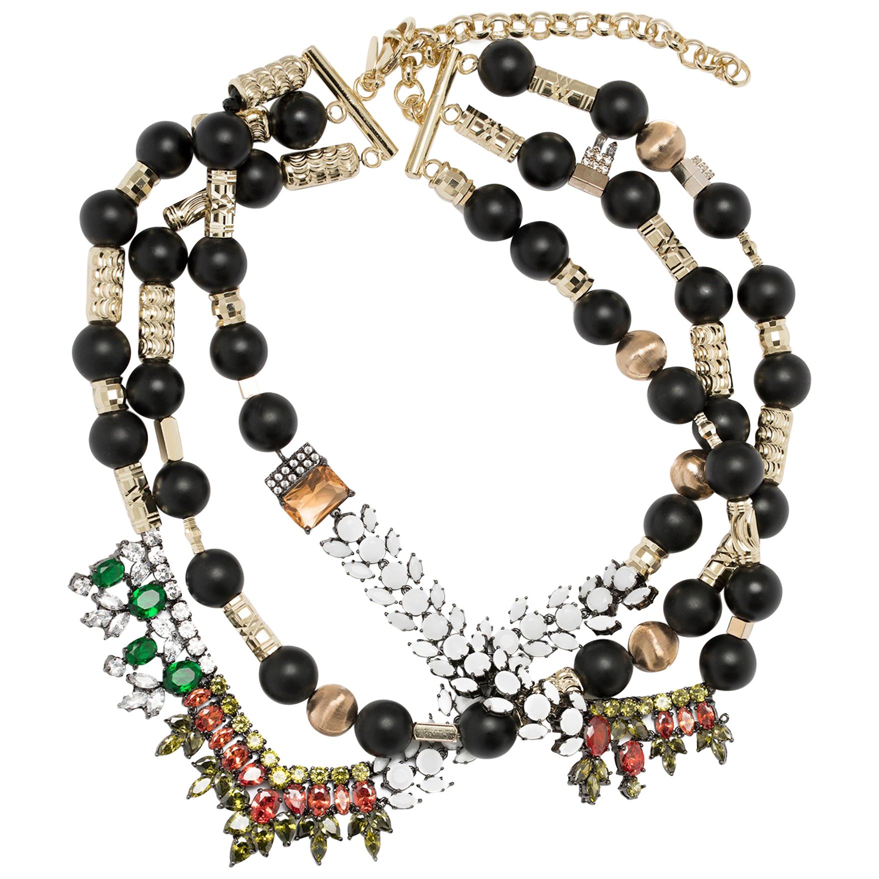 Iosselliani Tiered Black Agate Beads Club Africana Necklace  For Sale