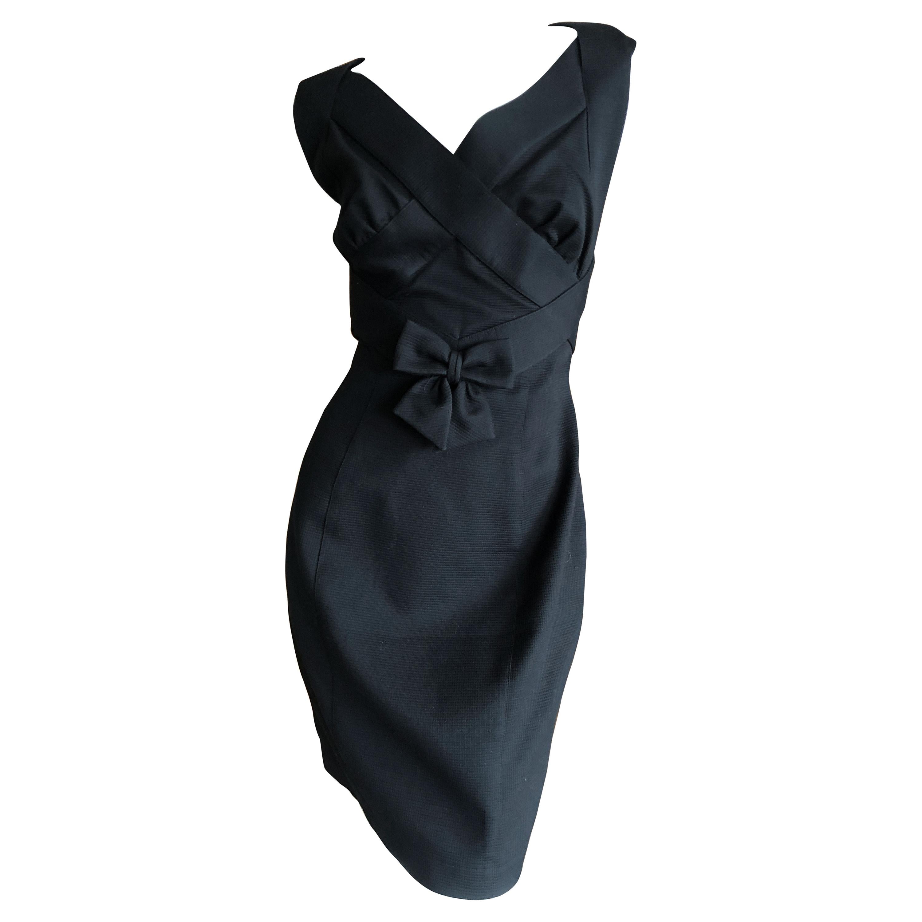 Thierry Mugler Elegant Vintage 80's Bow Accented Little Black Cross Back Dress  For Sale