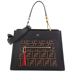 Fendi Runaway Handbag Leather and Logo Embossed Leather Small