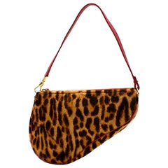 Dior Used Leopard Print Pony Hair Saddle Bag