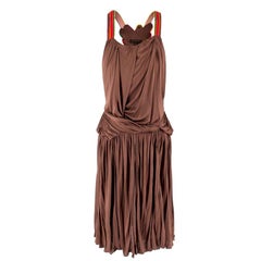 Louis Vuitton Brown Embellished-Back Draped Jersey Dress US 4