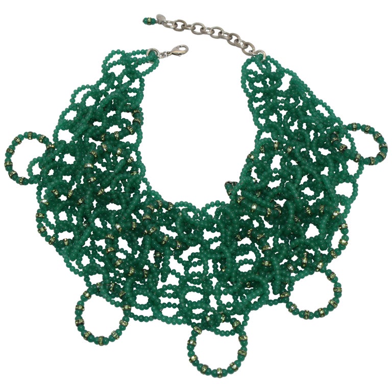 Francoise Montague Green Glass Bead Statement Necklace For Sale at 1stDibs