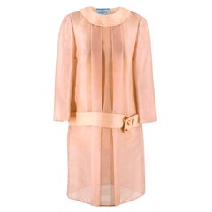 Prada Pink Silk Sheer Belted Dress US 10
