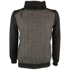 SALVATORE FERRAGAMO Size L Black & Grey Knitted Wool Turtleneck Sweater