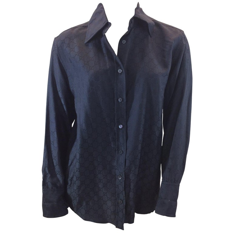 Gucci Black Logo Button Down Shirt For Sale at 1stDibs