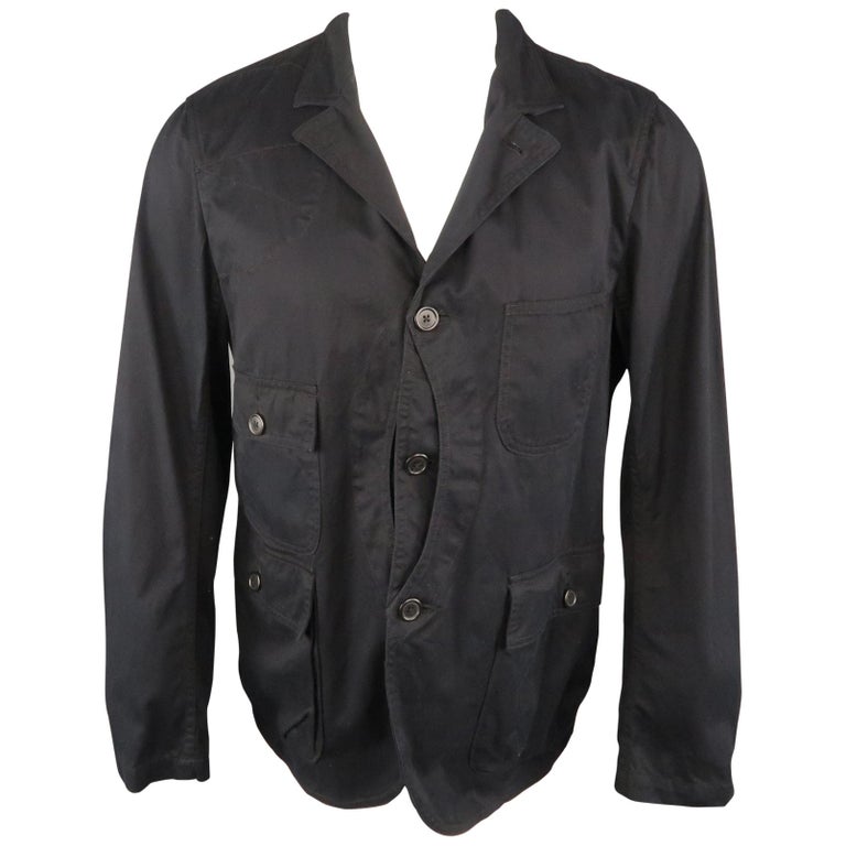WOOLRICH M Black Solid Cotton Notch Lapel Jacket For Sale at 1stDibs