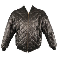 TROY ANICETE 42 Black Quilted Leather Bomber Jacket