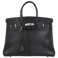 Hermes Birkin Handbag Noir Chevre de Coromandel with Palladium Hardware 35