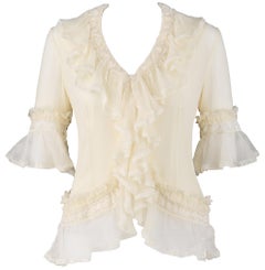 Retro ALEXANDER McQUEEN S/S 1999 "No. 13" Crinkle Chiffon Ruffle Front Blouse w/ Tank