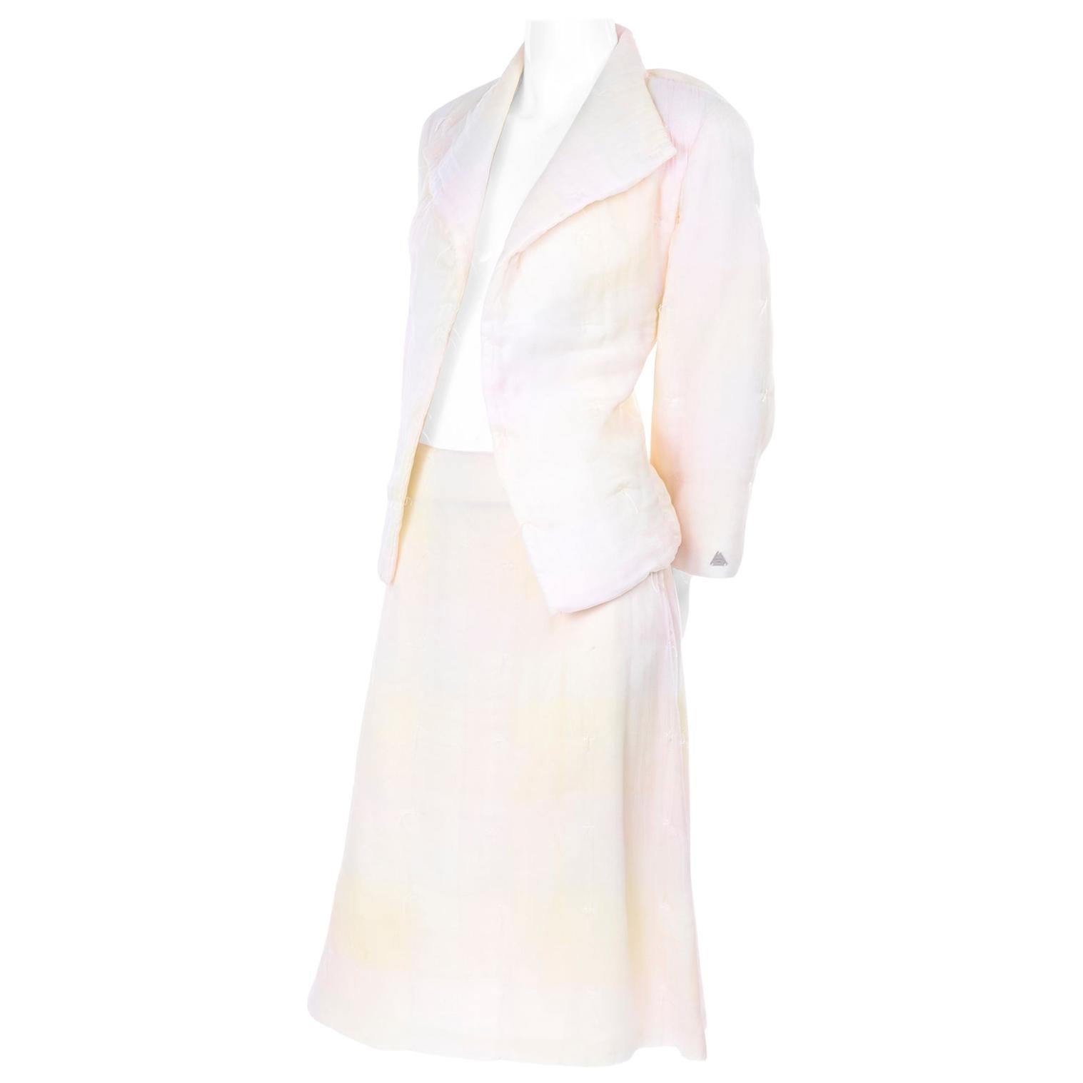 Chanel Suit With Skirt & Open Jacket in Ivory Pink & Yellow Pastel Ombre Silk