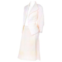Costume Chanel avec jupe & Veste ouverte en soie ombre pastel rose ivoire & jaune