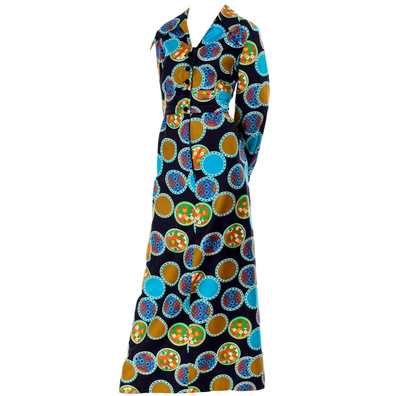 Dynasty Vintage Maxi Dress in Colorful Medallion Print With Pockets