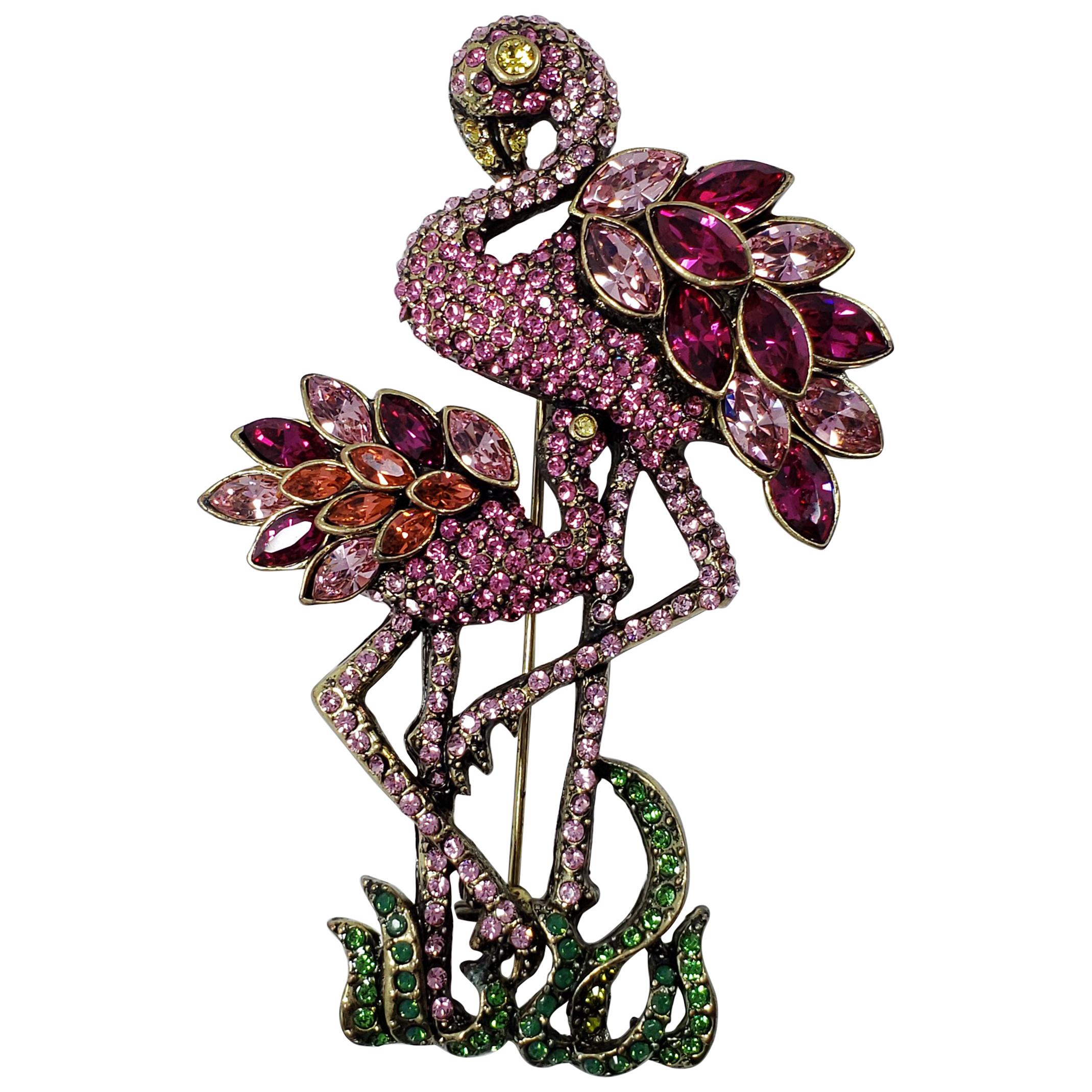 Heidi Daus "Shore Thing" Pave Crystal Flamingo Pin Brooch