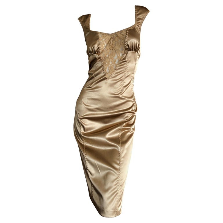 D&G by Dolce and Gabbana Sexy Vintage Gold Cocktail Dress with Sheer ...