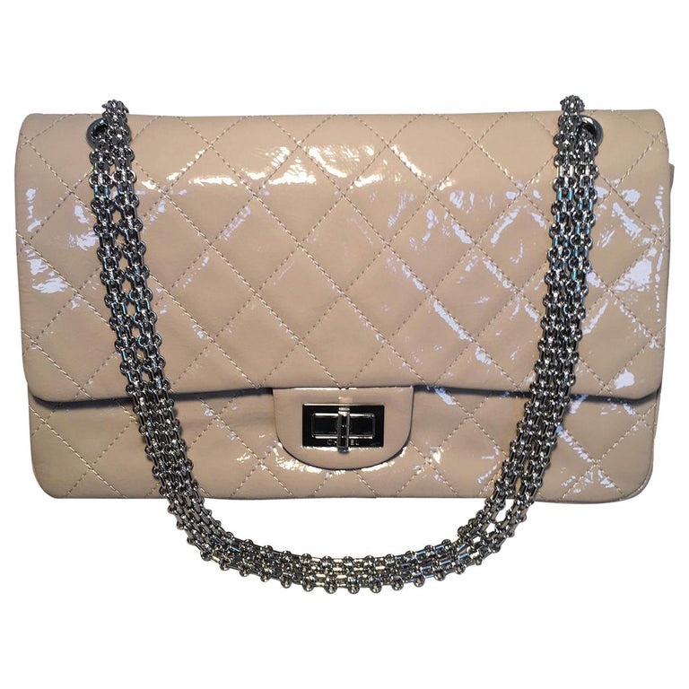 Chanel Beige Distressed Patent 2.55 Reissue 227 Double Flap Classic For  Sale at 1stDibs
