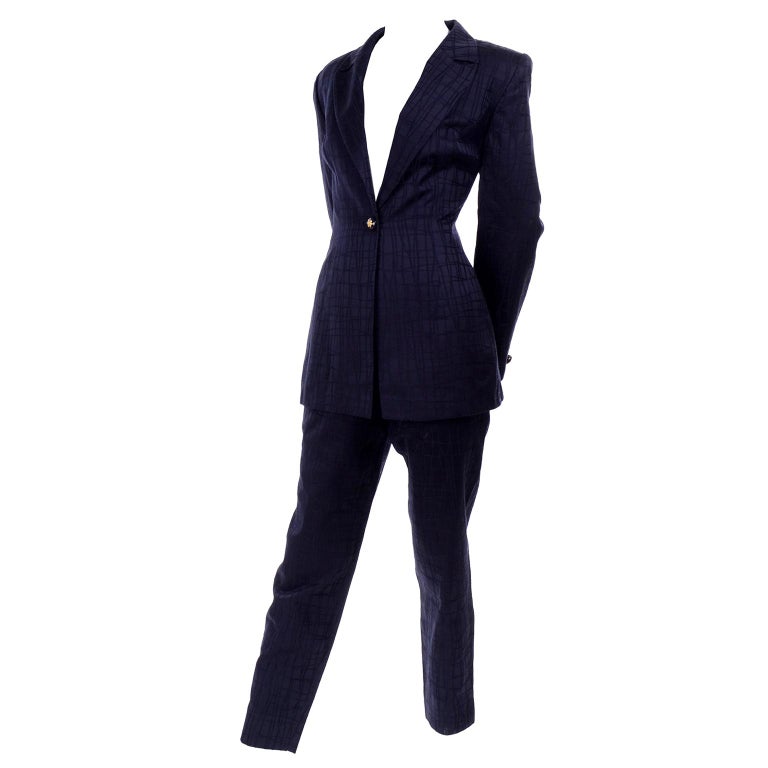 Escada Margaretha Ley Vintage Trouser and Jacket Pant Suit Textured Blue  Cotton For Sale at 1stDibs | escada margaretha ley pants, escada pantsuit,  escada by margaretha ley jacket