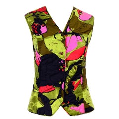 1960s Vintage Dynasty Vest in Colorful Quilted Large Scale Floral Bold Print