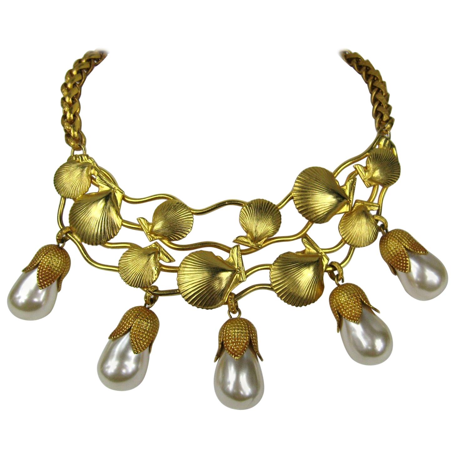  Dominique Aurientis Gold Gilt Sea shell Necklace New, Never worn 1980s For Sale